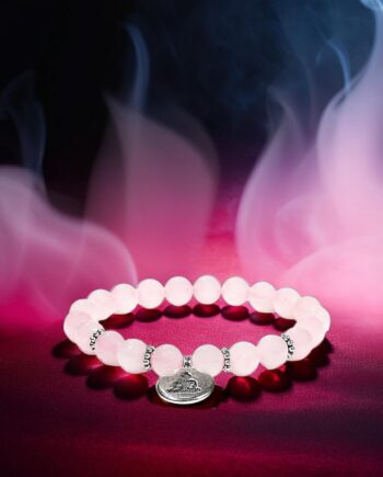 “Armastus ja rahu” roosa kvartsi käeehe/mala Buddha kujuga