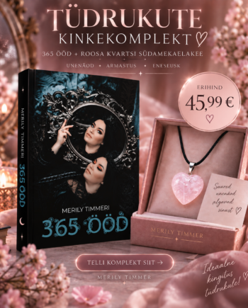 Unenägude kinkekomplekt tüdrukutele: Merily Timmeri 365 ÖÖD + roosakvarsti südamekujuline kaelakee